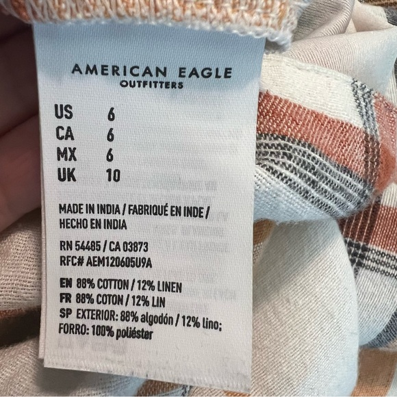 American Eagle Plaid Cotton Linen Cropped Wide Leg Jumpsuit size 6 - Picture 11 of 14